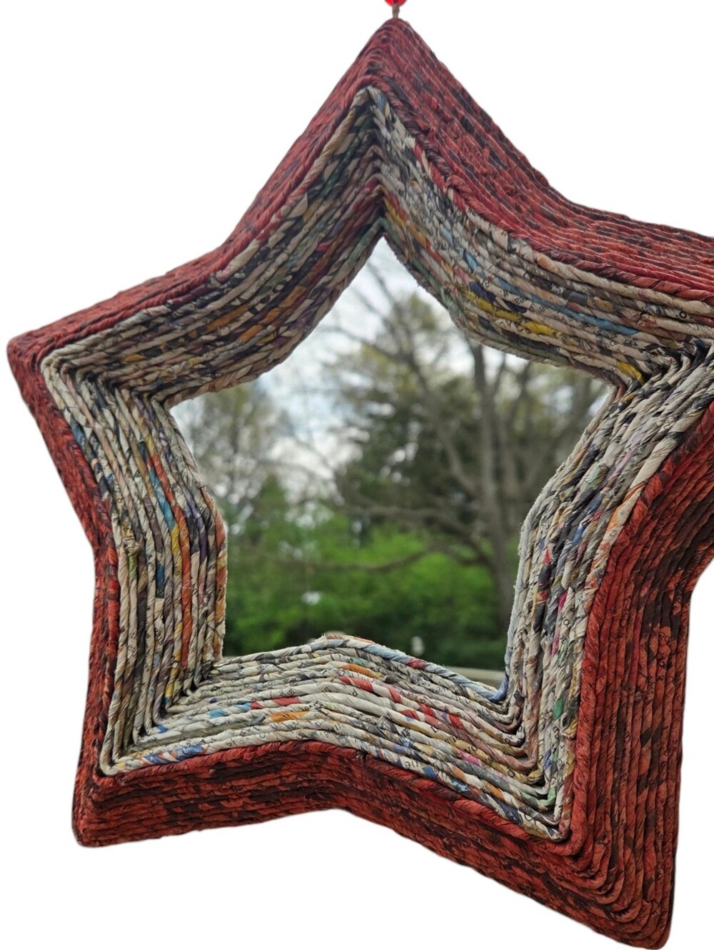 Handmade Primitive Star-Shaped Folk Art Decor w/Coiled Recycled Newspapers - Picture 2 of 4